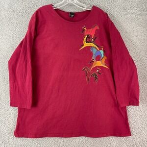 Sabaku Artwear Horse Graphic Top Womens XL Red Good 3/4 Sleeve Cotton Tee